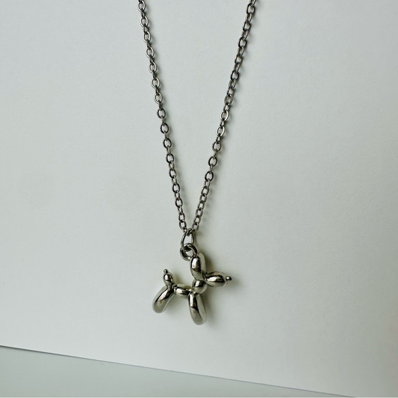 Balloon Dog Necklace Pendant w 17” Silver Adjustable Chain, Koons - Picture 2 of 7